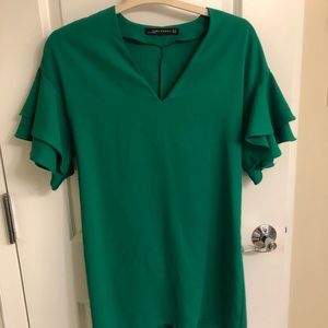 Zara V neck ruffle sleeves dress